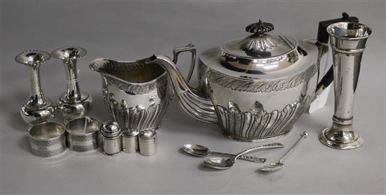 A pair of Victorian silver cylindrical counter boxes and sundry silver and plated items
